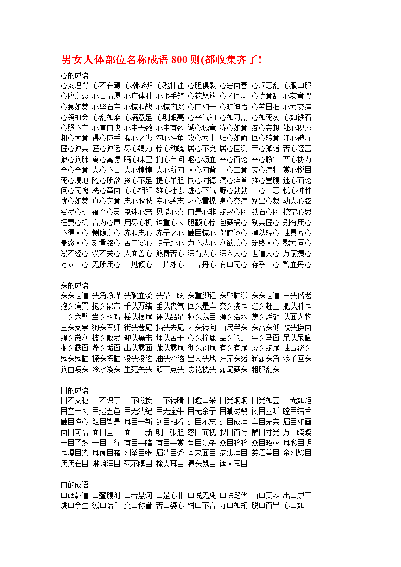 人体部位名称成语.doc