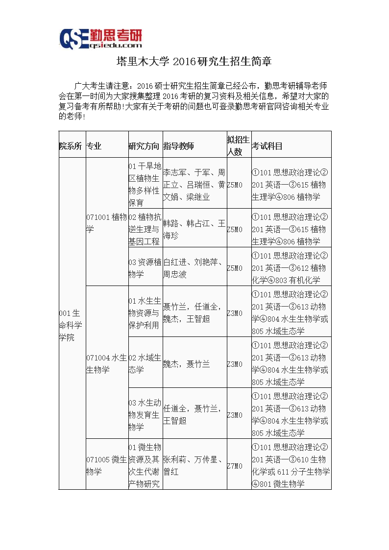 《精》塔里木大学2016研究生招生简章.doc