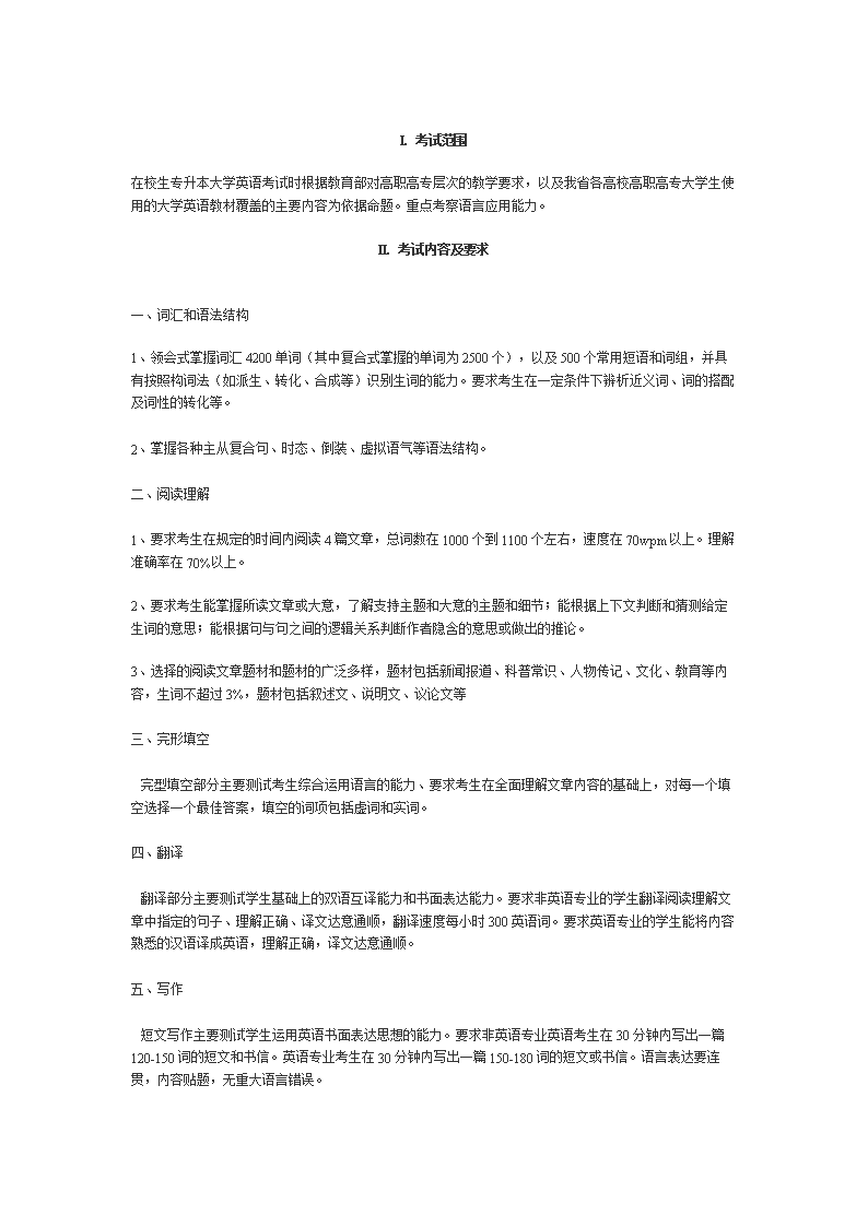 2011陕西专升本考试范围说明.doc