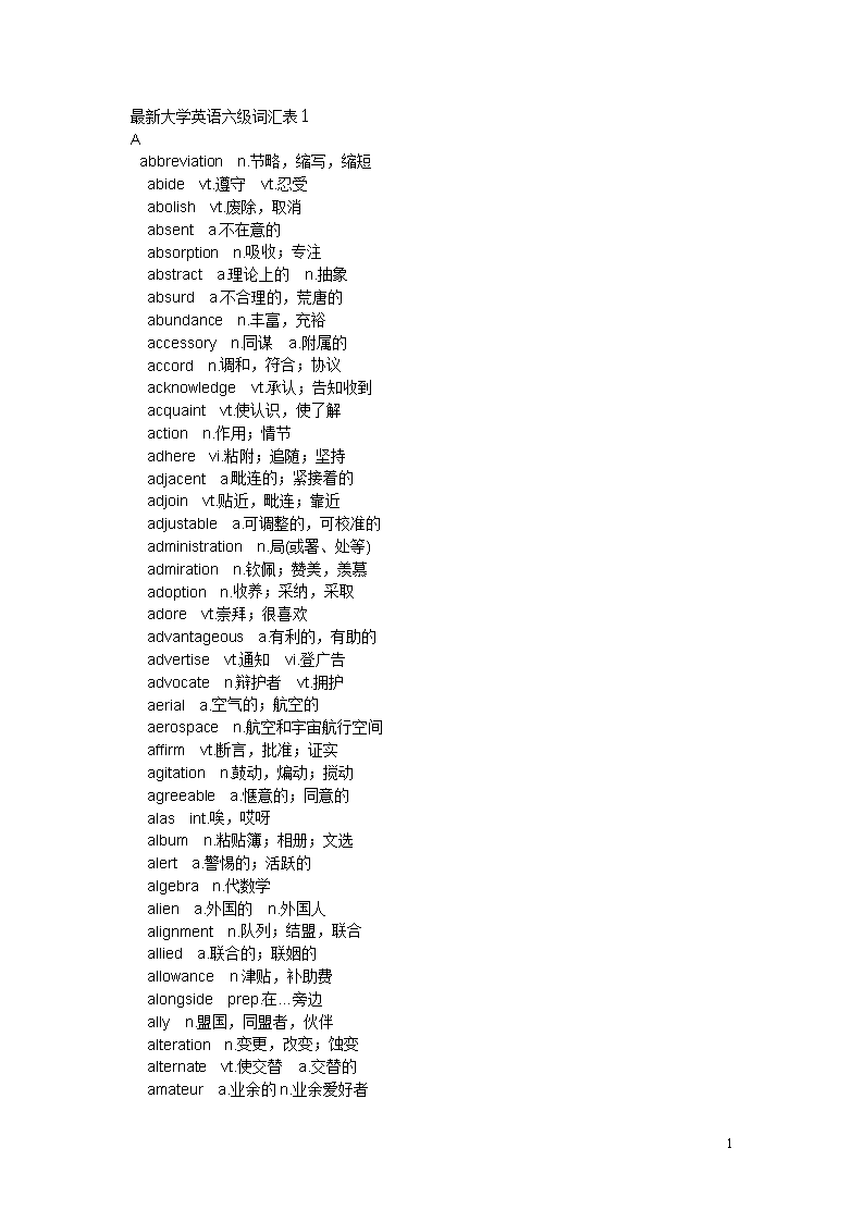 最新大学英语六级词汇表课件.doc