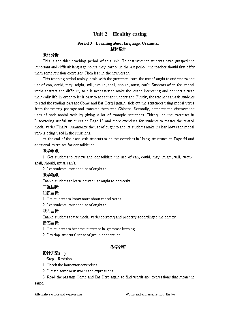 【开学大礼包】高中英语优秀教案:Unit2 Health