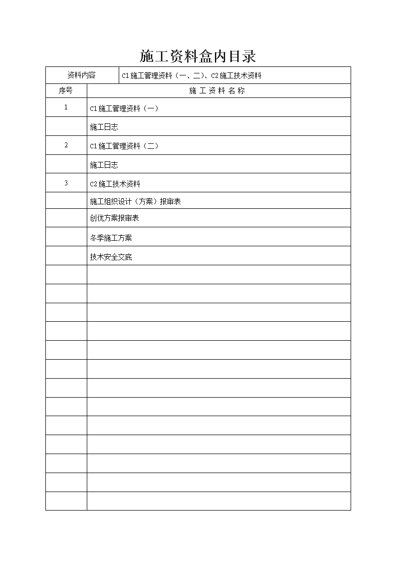 软件大厦竣工图工资料盒内目录.doc