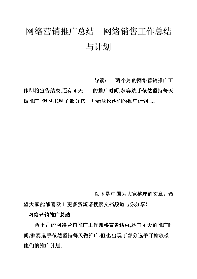 网络营销推广总结 网络销售工作总结与计划.d