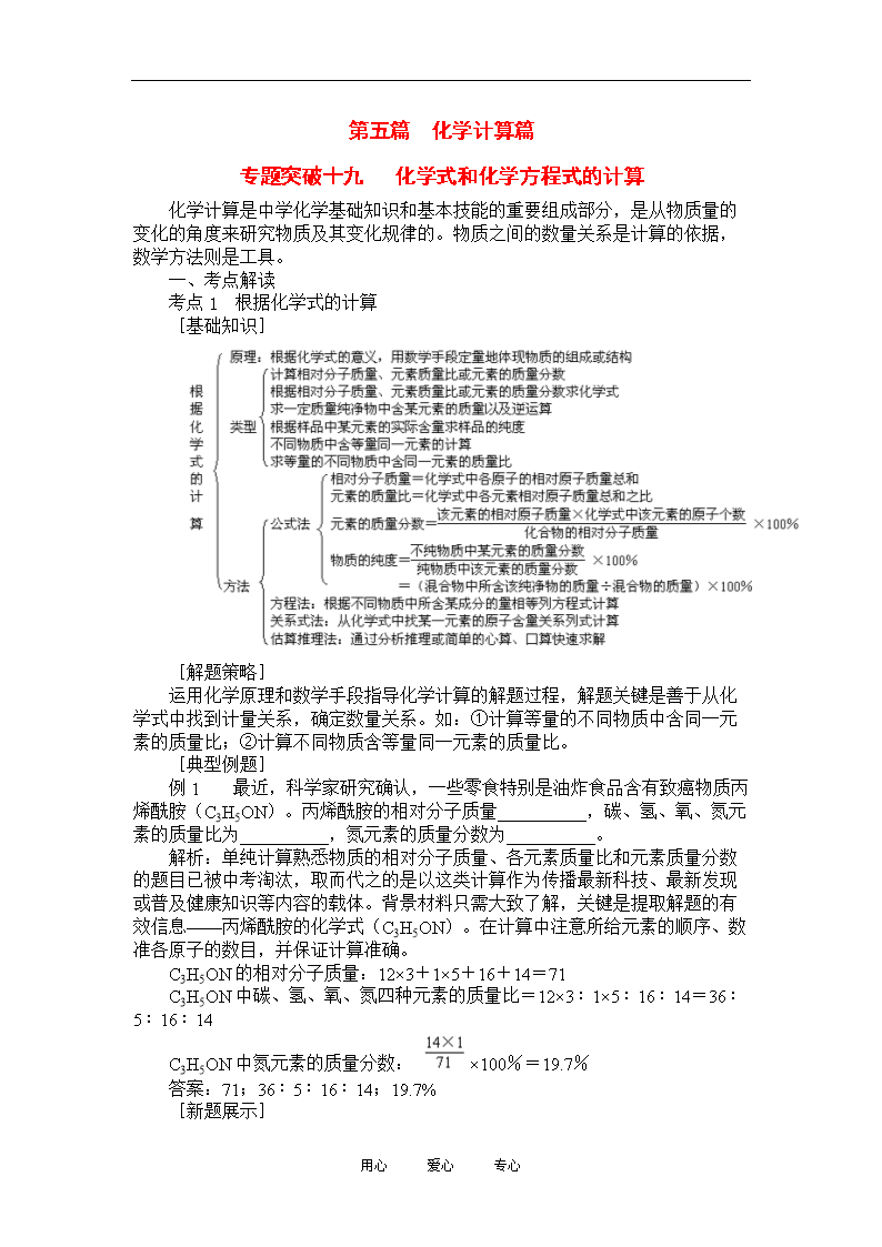 九年级化学专题化学式和化学方程式的计算.do