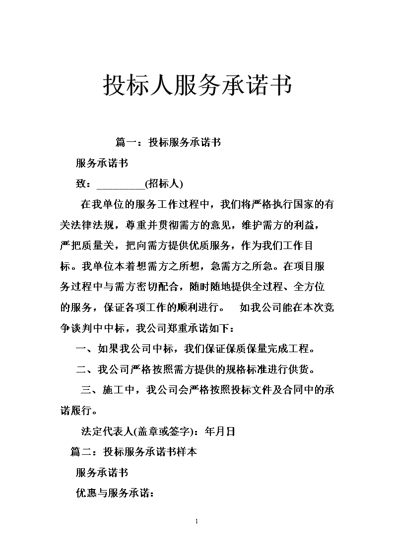 投标人服务承诺书.doc